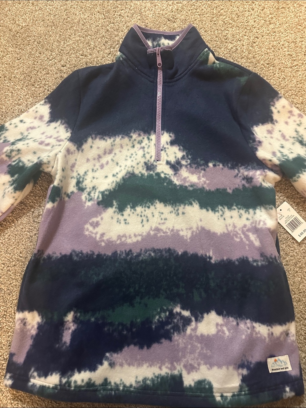 Tie-Dye Half-Zip Fleece Pullover - Navy, Lavender, Teal - Picture 4 of 4